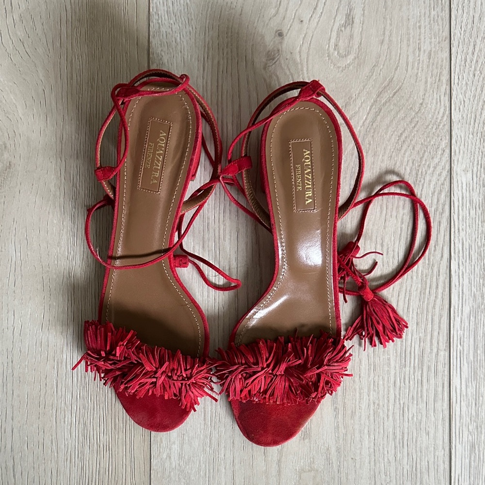 Aquazzura Red Fringe Heels